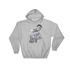 Mo Ali Fist Perspective Hooded Sweatshirt illustrated By Robert Bowen - Robert Bowen Tees