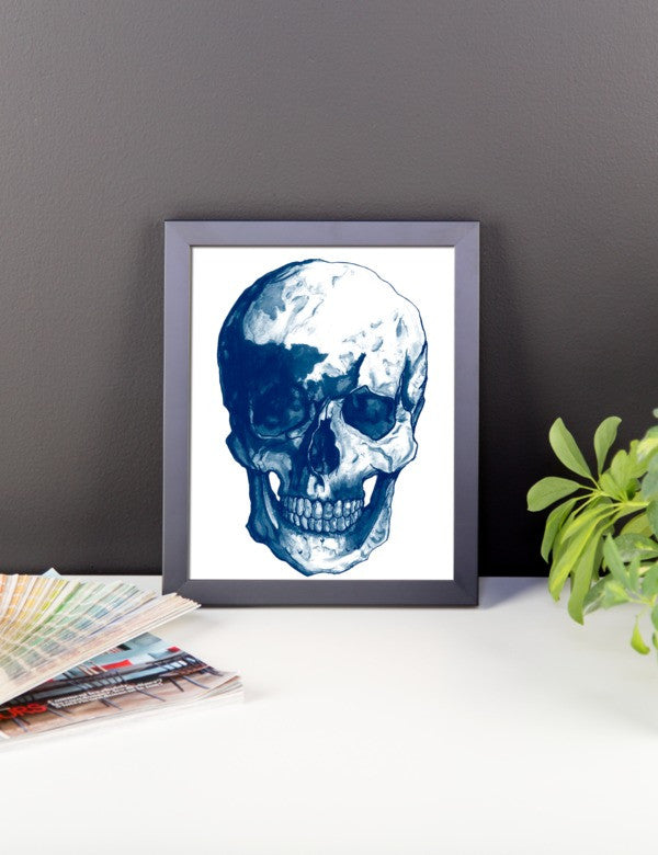Skull Blue Ink Framed Poster - Robert Bowen Tees