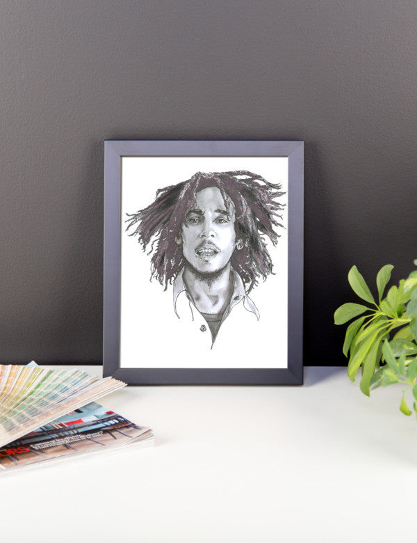 Bob Marley Black Ink Framed Poster - Robert Bowen Tees