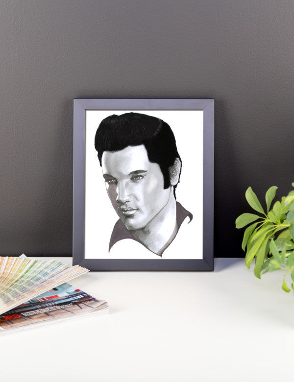 Elvis Presley Black Ink Framed Poster - Robert Bowen Tees