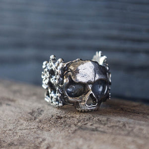 Men's Mexican Flower Sugar Skull Ring