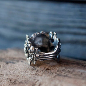 Men's Mexican Flower Sugar Skull Ring