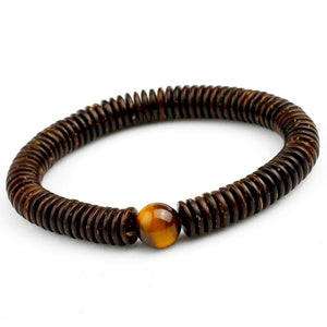 Natural 9MM Coconut Shell With 10MM Tiger's Eye Stone/Beads Bracelet