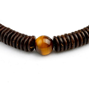 Natural 9MM Coconut Shell With 10MM Tiger's Eye Stone/Beads Bracelet