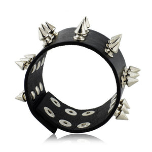 Men's  Metal Cone Rivet Leather Wristband