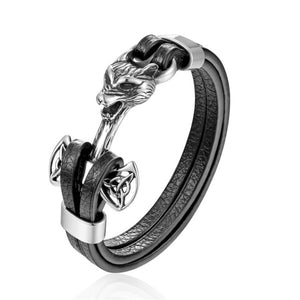 Men's Stainless Steel Lion Anchor Leather Wristband