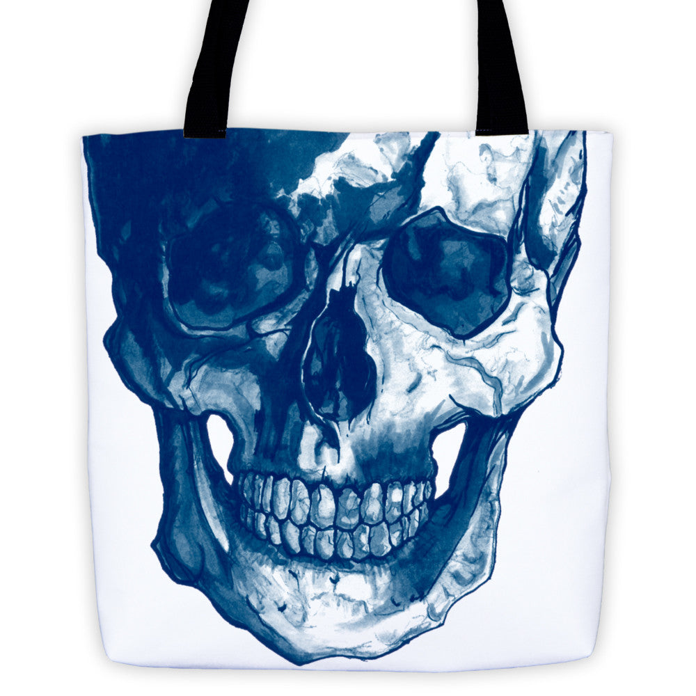 Skull Scalpel Blue Ink Tote Bag by Robert Bowen - Robert Bowen Tees