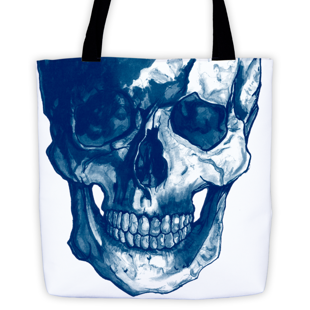 Skull Scalpel Blue Ink Tote Bag by Robert Bowen - Robert Bowen Tees