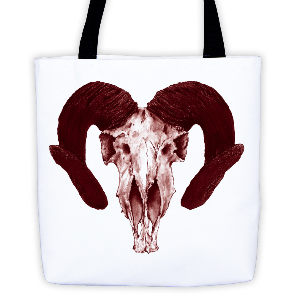 Ram Skull Tinted Concave Turn Horns Tote Bag by Robert Bowen - Robert Bowen Tees