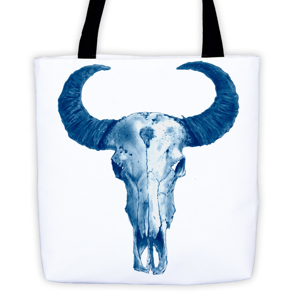 Ram Skull Blue Ink Tote Bag by Robert Bowen - Robert Bowen Tees