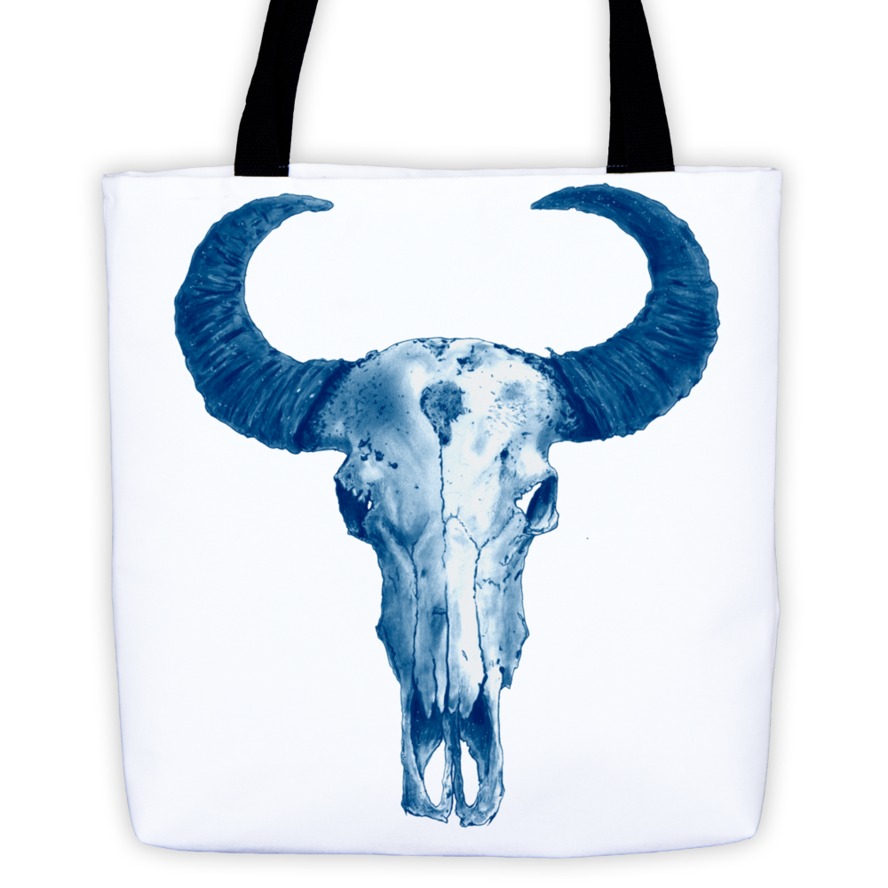 Ram Skull Blue Ink Tote Bag by Robert Bowen - Robert Bowen Tees