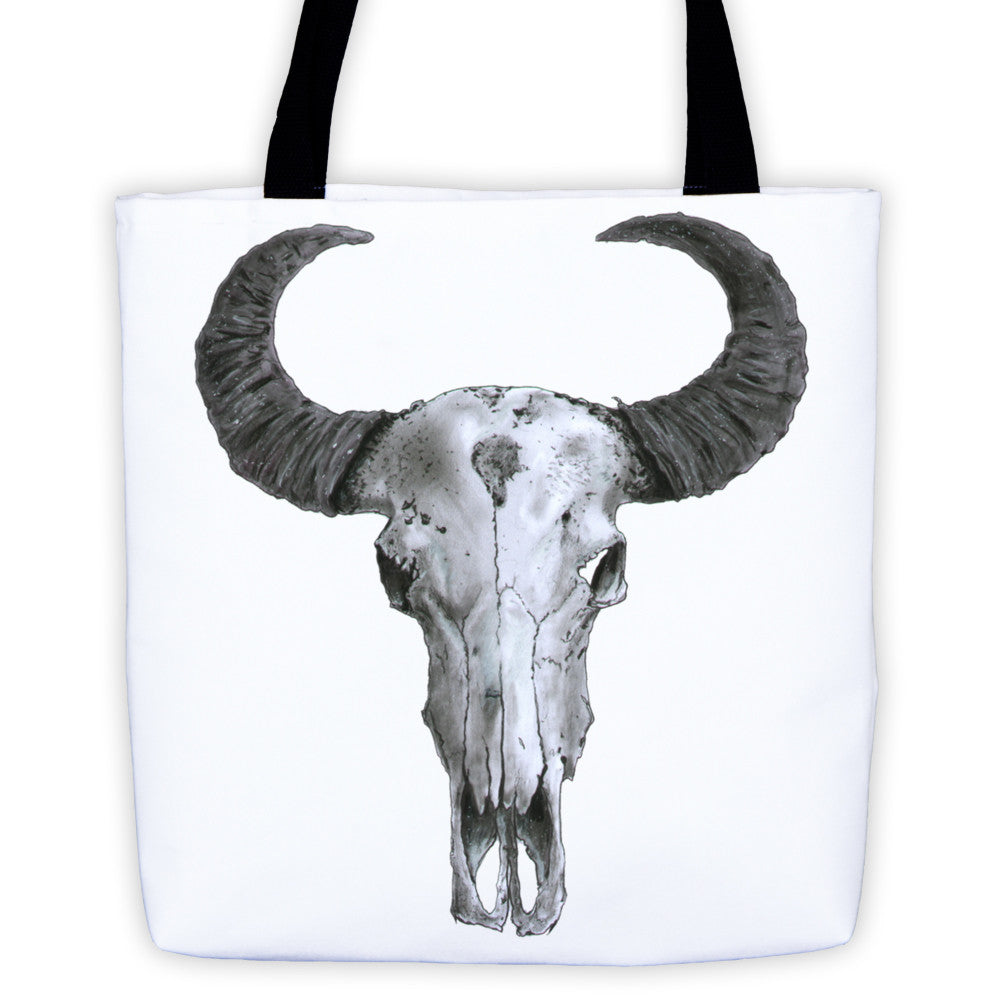 Ram Skull Black Ink Tote Bag by Robert Bowen - Robert Bowen Tees