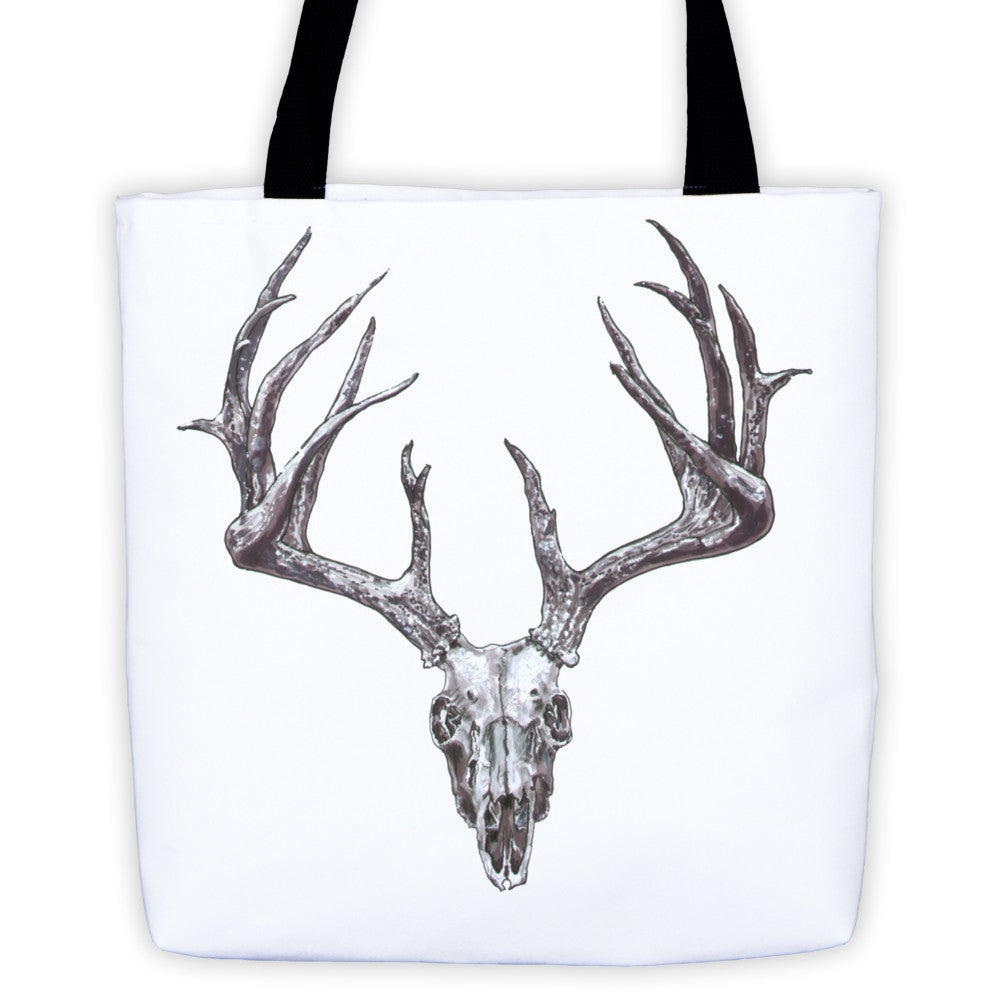 Stag Skull Black Ink Tote Bag by Robert Bowen - Robert Bowen Tees