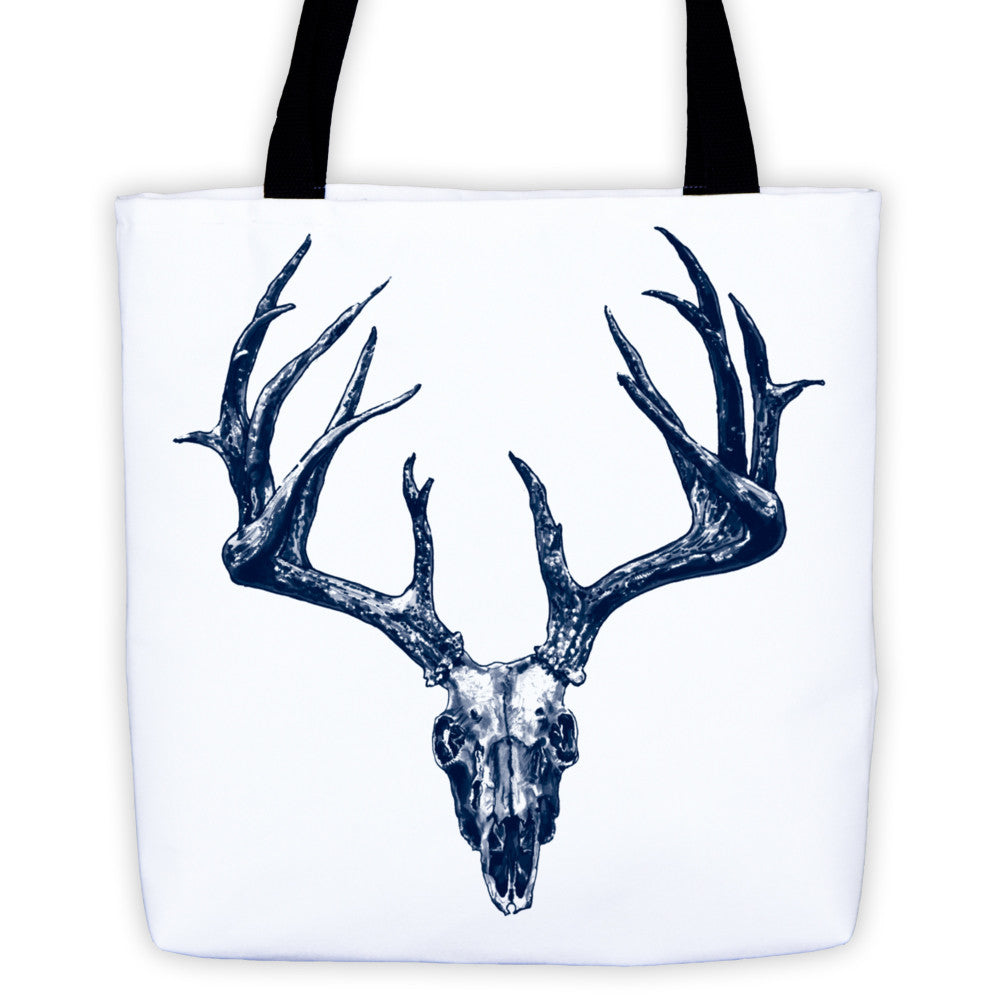 Stag Skull Blue Ink Tote Bag by Robert Bowen - Robert Bowen Tees