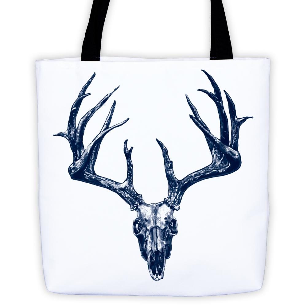 Stag Skull Blue Ink Tote Bag by Robert Bowen - Robert Bowen Tees