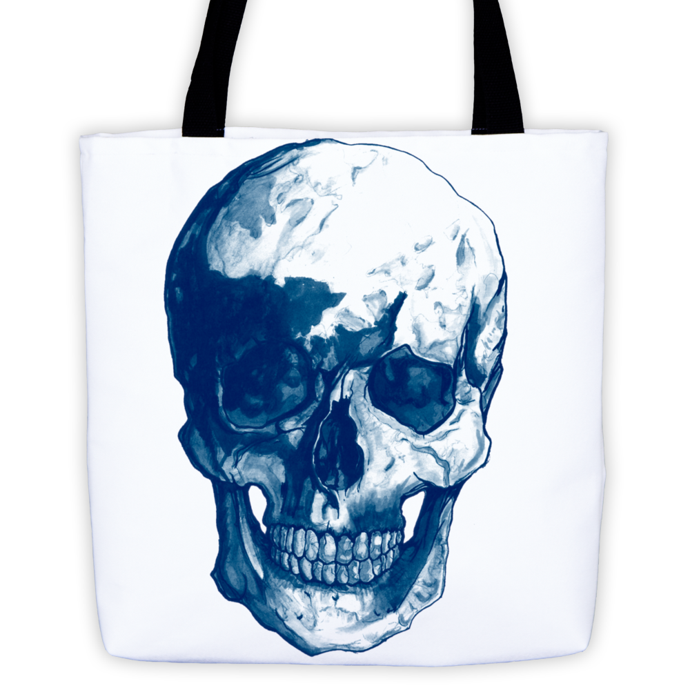 Skull Blue Ink Tote Bag by Robert Bowen - Robert Bowen Tees