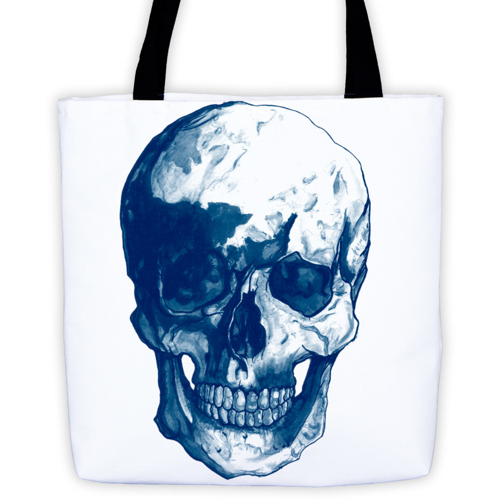 Skull Blue Ink Tote Bag by Robert Bowen - Robert Bowen Tees
